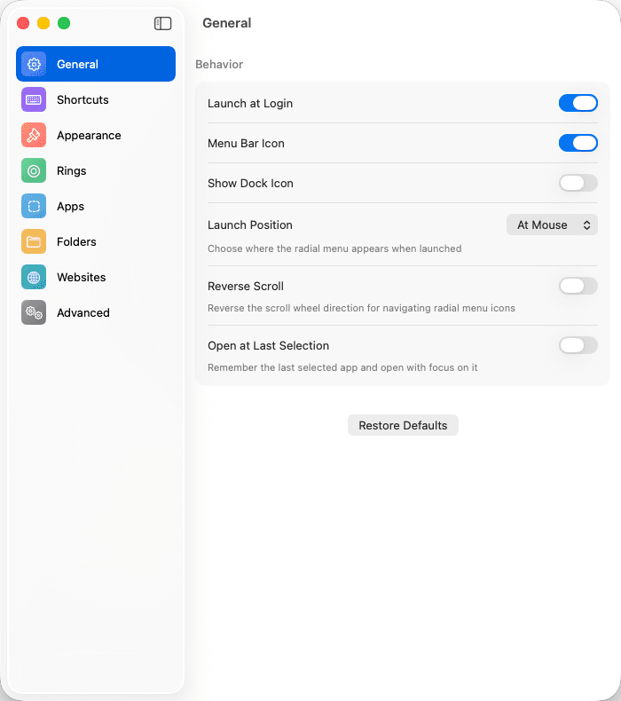 General settings
